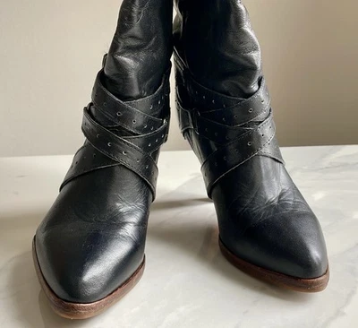 Винтажные женские кабинки на высоком каблуке Zodiac черная кожа размер 5 м. Роскошь мастерство - Изображение 1 из 4