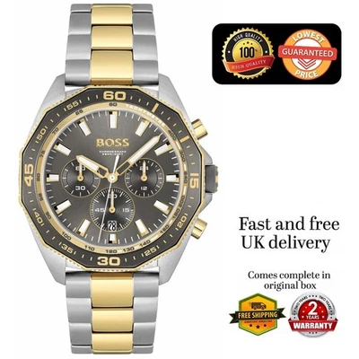 NEW HUGO BOSS 1513974 MEN'S STAINLESS STEEL Gold STRAP & GREY DIAL 44MM - Image 1 of 4