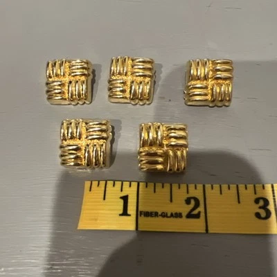 Gold Buttons Square Chunky Woven Replacement Metallic Shank Back 3/4" Dressy - Image 1 of 3