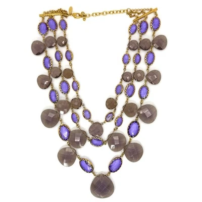 Joan Rivers Couture Necklace Gold Purple Grey Faceted Statement Jewelry READ - Image 1 of 4