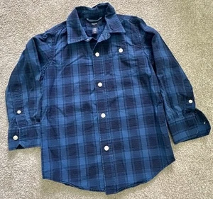 GAP Kids Boys Plaid Blue Long Sleeve Button Down Shirt Size Toddler XS 4-5 Yrs - Picture 1 of 2