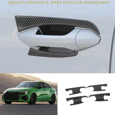 Para Audi A3 S3 RS3 2022-2023 fibra de carbono porta lateral tigela tampa copo acabamento 4 peças - Imagem 1 de 4