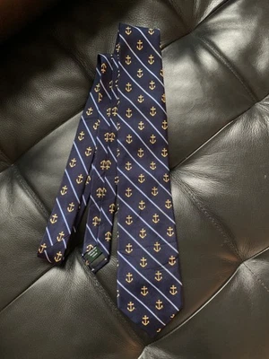 Галстук шелковый J.Crew галстук синие полосы с золотыми якорями 3,25 дюйма x 58 дюймов - Изображение 1 из 4