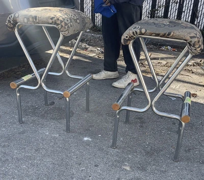 1980s Mid-Century Modern Milo Baughman Style Bar Stool set of 2 - Image 1 of 4