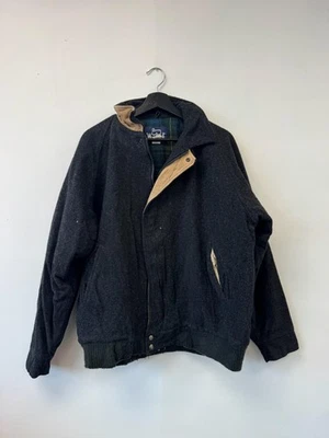 Vintage Woolrich Jacket Mens Large Charcoal Wool Bomber Hunting Made USA 90s - Image 1 of 4