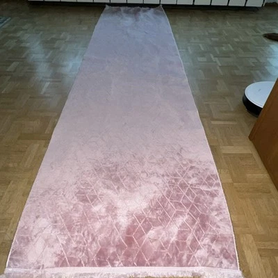 Rosa Teppichläufer Rautenmuster Rutschhemmend 77cmx290cm Waschbar - Bild 1 von 4