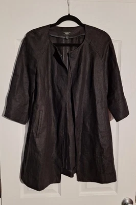 Talbots Jacket Size Petites Solid Black Irish Linen Long Blazer Coat Topper - Image 1 of 4