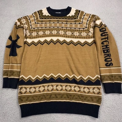 Suéter de café Dutch Bros masculino grande Fair Isle Holiday gola redonda pulôver bronzeado - Imagem 1 de 4