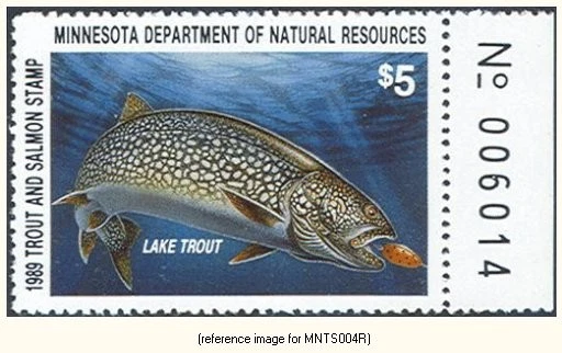D2K Minnesota Trout Stamp 1989 $5.00 w/right tab - Image 1 of 1