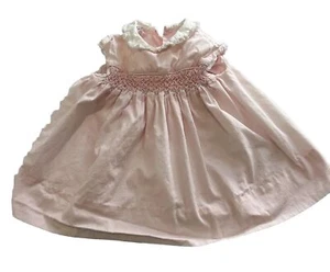 Vintage Polly Flinders Dress 18 mo Smocked Baby Pink Collar - Picture 1 of 7