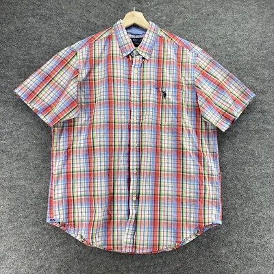 US Polo Assn. Shirt Men L Large Red Plaid Button Up Collared Short Sleeve Cotton - Image 1 of 4