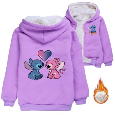 Chaqueta con capucha de terciopelo coral grueso Stitch para niñas Foto 1 de 4