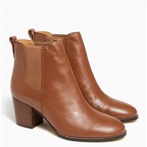 J. Crew Boots Rory Leather Block Heel Ankle Chelsea Warm Sepia Brown Size 10 - Picture 1 of 9