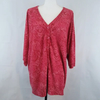 Cárdigan Suéter Liz & Me Mujer Plus 2x Paisley Encaje Rosa Manga Dolman Foto 1 de 4