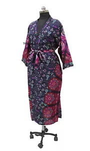Floral Printed Long Kimono Night Dressing Gown Cotton Bathrobe New Beach Robe D2 - Picture 1 of 4