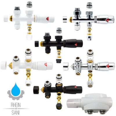 Anschlussgarnitur Mittelanschluss 50mm Heizkörper Thermostat Multiblock - Bild 1 von 4