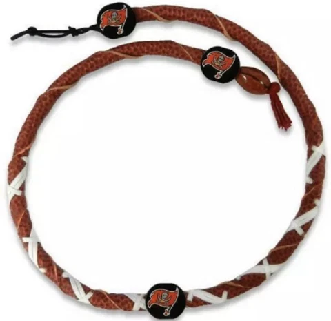 Tampa Bay Buccaneers Classic Spiral Football Necklace [NEW] NFL Jewelry Leather Cover