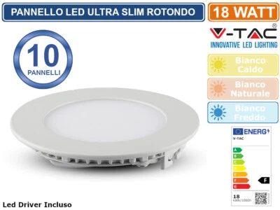 SET 10 PANNELLI V-TAC FARETTO FARO LED VT1807RD ULTRASLIM DA INCASSO 18W ROTONDO - Immagine 1 di 4