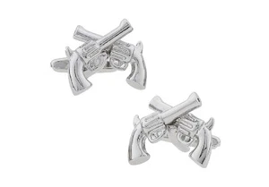 Pistols Crossed Silver Cufflinks Guns Dad Wedding Fancy Gift Box Free Ship USA - Picture 1 of 6