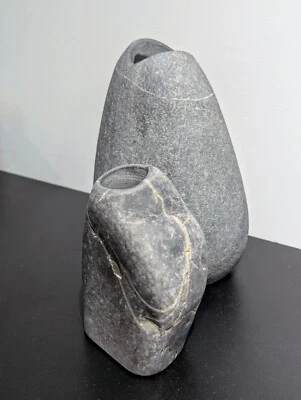 Handmade Natural Stone Cored Pair Of Vases. Beautifully Rugged Set. Foto 1 de 4
