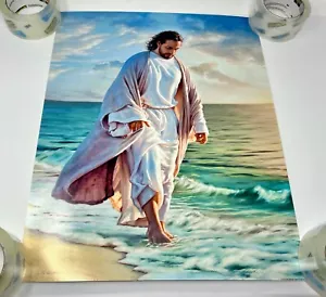 GOD JESUS CHRIST WALKS ON BEACH ARTWORK PRINT 16"x20" BIBLICAL WALL DECOR ROLLED - Picture 1 of 7