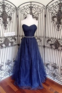 2890 ALFRED ANGELO SAPPHIRE 8107L NAVY SZ 10 $284 FORMAL GOWN DRESS - Picture 1 of 11
