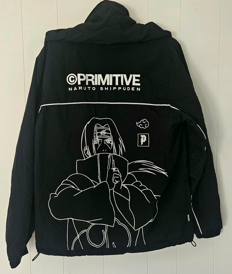 Cortavientos Primitive X Naruto Shippuden para hombre mediano negro anime Itachi Uchiha Foto 1 de 4