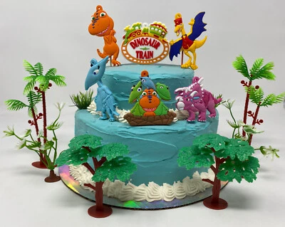 Tren de dinosaurios de lujo adornos para pasteles de cumpleaños nuevos con amigo, pequeños Foto 1 de 4