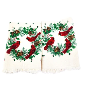 Vintage Cecil Saydah Weihnachten Kardinäle Baumwolle Küchentücher 2er Set Fransen - Bild 1 von 12