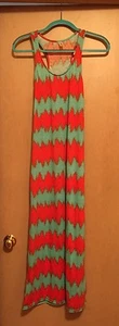 NWOT Small Maxi Dress Beach Coverup Orange And Teal Chevron - Picture 1 of 3
