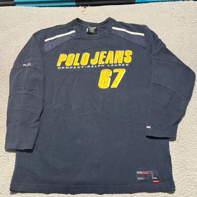 Ralph Lauren Polo Jeans RL 67 Camisa de Rugby Para Hombres Mediana Azul Chenilla Logo De Colección Foto 1 de 4