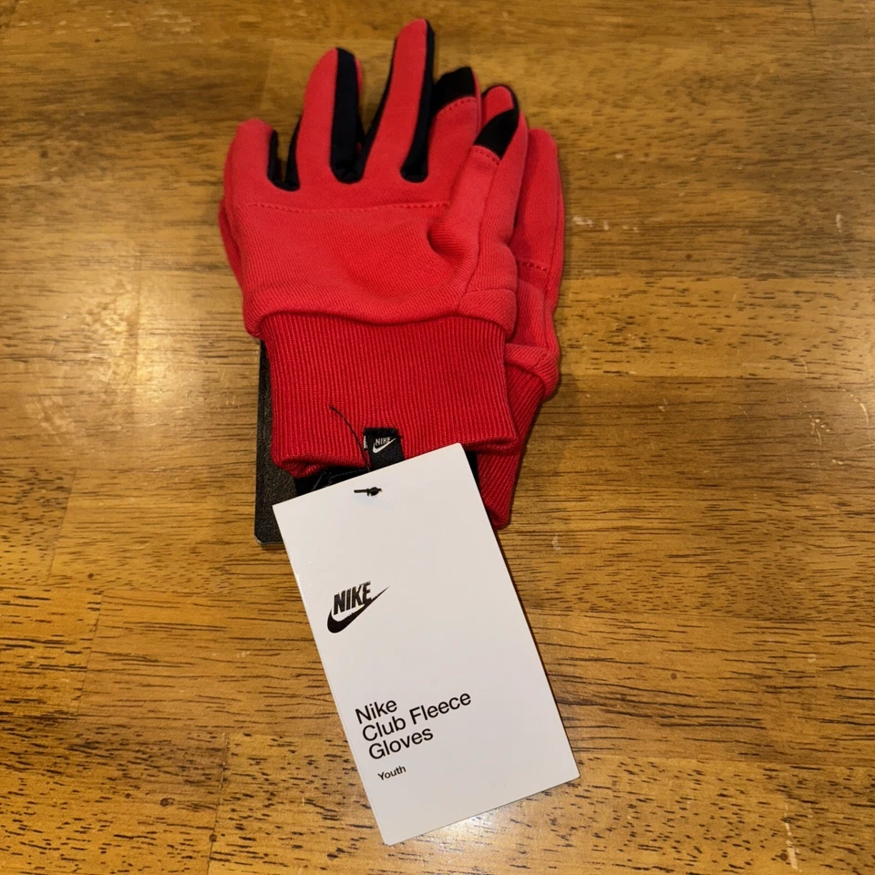 Nike Club Fleece Gloves Red Black Youth Small YS S Touch Screen Compatible