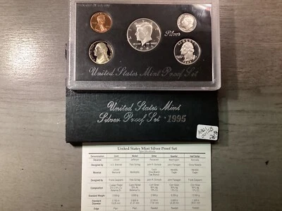 Juego de prueba de plata S 1995 como nuevo en Estados Unidos con certificado de autenticidad OGP 5 monedas en estuche sellado dk103021 12B Foto 1 de 4