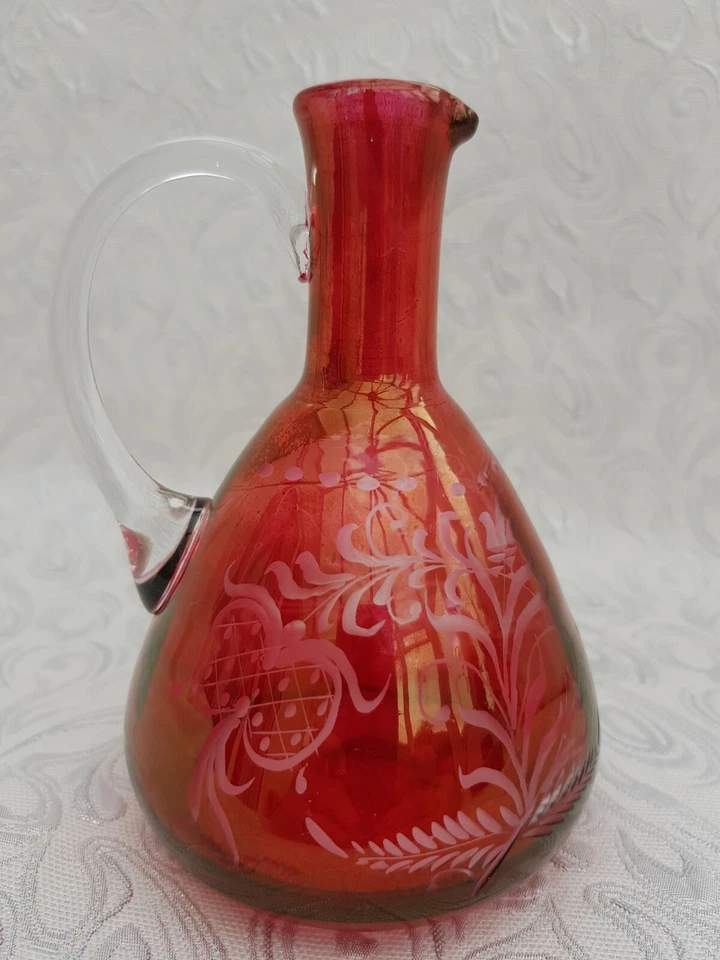 Bohemian 19c red cut to clear engraved glass cruet jug - Image 1 of 4