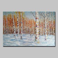 Mintura Handpainted Snow Birch Forest Oil Painting on Canvas Home Decor Wall Art