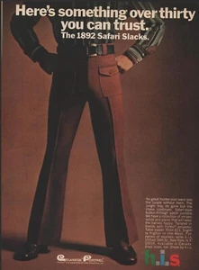 Moda para hombre - 1970 - h.i.s. - Pantalones Safari - Anuncio de revista vintage - Imagen 1 de 1
