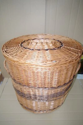 Großer Natur Weide Wäschepuff Wäschesammler oval 60 cm x 50 cm x 60 cm hoch - Bild 1 von 4