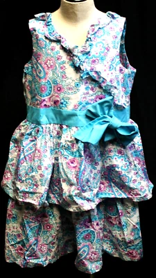Kelly's Kids Girls Sleeveless Summer Dress Size 10-12 Floral Paisley Blues Pinks - Image 1 of 4