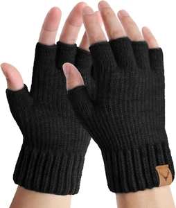 Fingerless Gloves Thermal Winter Gloves Warm Knitted Half Finger Gloves Mittens - Picture 1 of 6