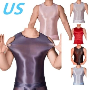 US Herren seidig glänzend Tank Tops ärmellos Muskeltops Unterhemd Fitnessstudio Training Weste - Bild 1 von 194