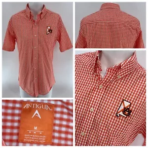 Auburn Tigers Antigua Button Shirt M Men Orange Gingham Short Sl NWOT YGI W3-117 - Picture 1 of 11