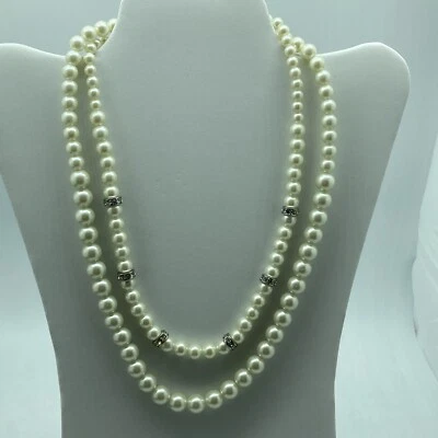 Collar Ann Taylor de perlas de imitación de doble hilo con ajustes espaciadores de diamantes de imitación Foto 1 de 4