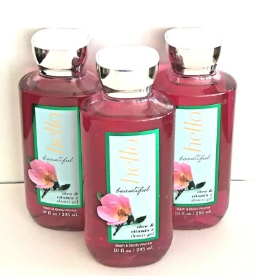 3x Bath & Body Works Hello Beautiful Shea & Vitamin E Shower Gel 10 oz / 295 ml