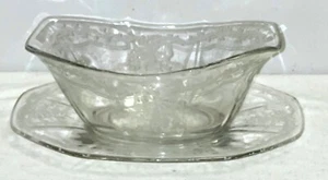 Fostoria JUNE CRYSTAL SAUCE GRAVY BOAT w/ LINER PLATE - Picture 1 of 2