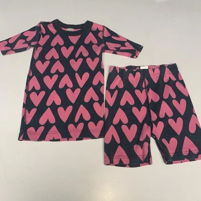 Hanna Andersson Pajama Set Girls 10 Shirt Shorts Hearts Organic Cotton Pink - Image 1 of 4