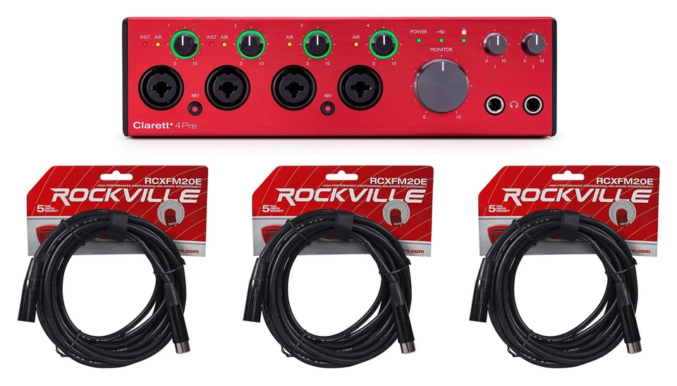 Focusrite Clarett+ 4Pre USB-C Audio Recording Interface, 4 Mic Preamps+Cables - Image 1 of 4