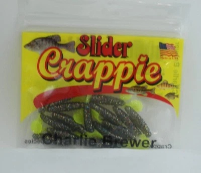 Charlie Brewer CSGF88 Crappie Slider Grub 1.5" Aguacate Glit Chartreus Tail 15CT Foto 1 de 2