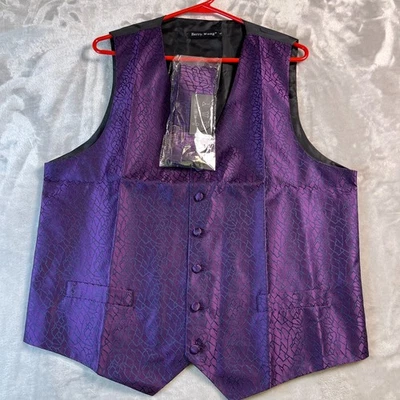 Colete masculino Barry Wang grande roxo gravata lenço conjunto de abotoaduras casamento formal - Imagem 1 de 4