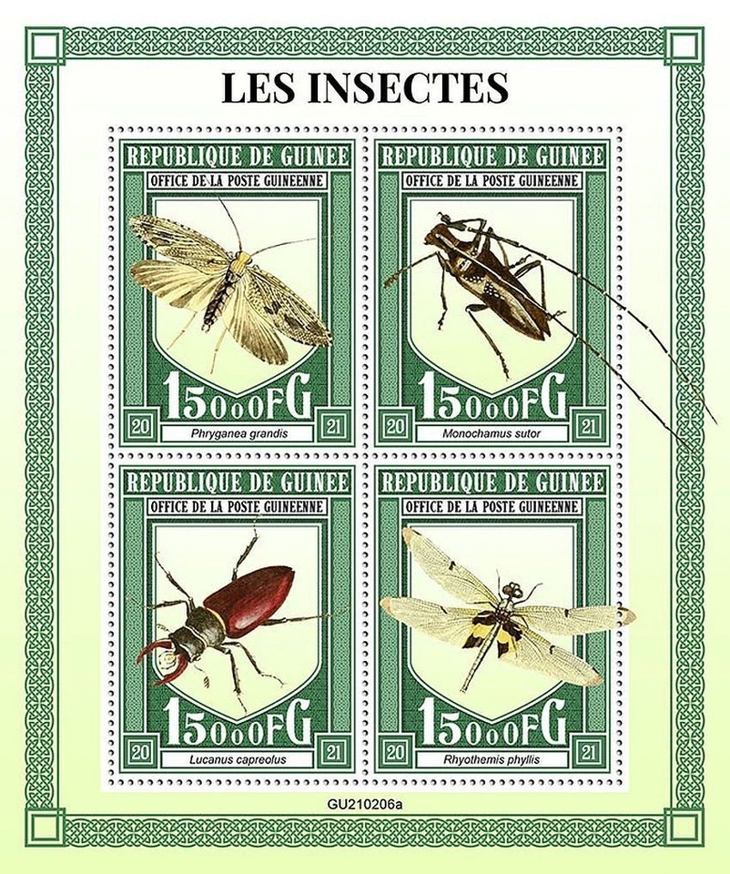 INSECTS & BEETLES Insect/Beetle MNH 4v-Stamp Sheet #72 (2021 Guinea) - Image 1 of 1