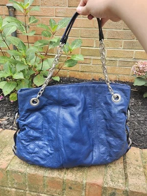 Roberta Gandolfi Genuine Leather Blue Shoulder Purse, Italy - Image 1 of 4